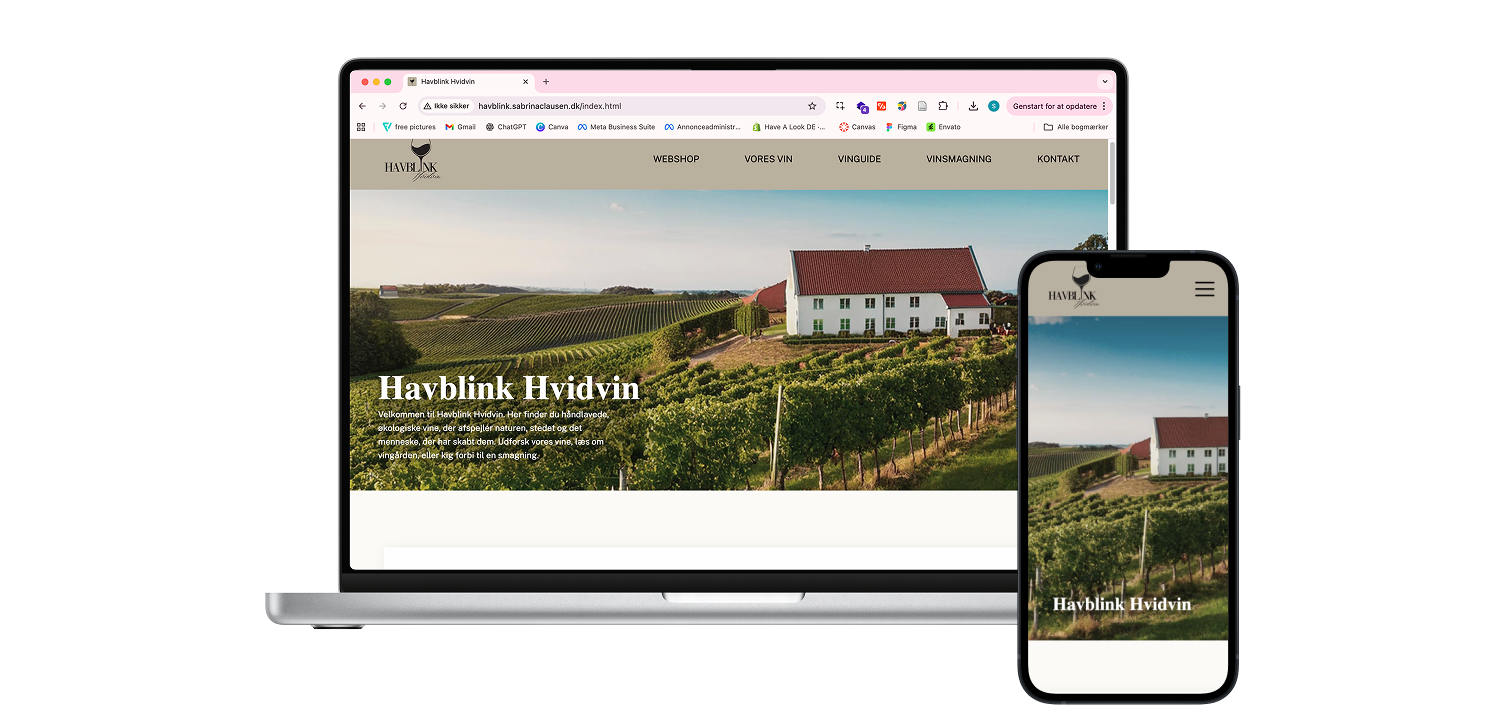computer og mobil mockup af havblink hvidvins hjemmeside