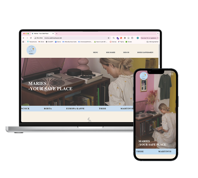 mockups af maries hjemmeside