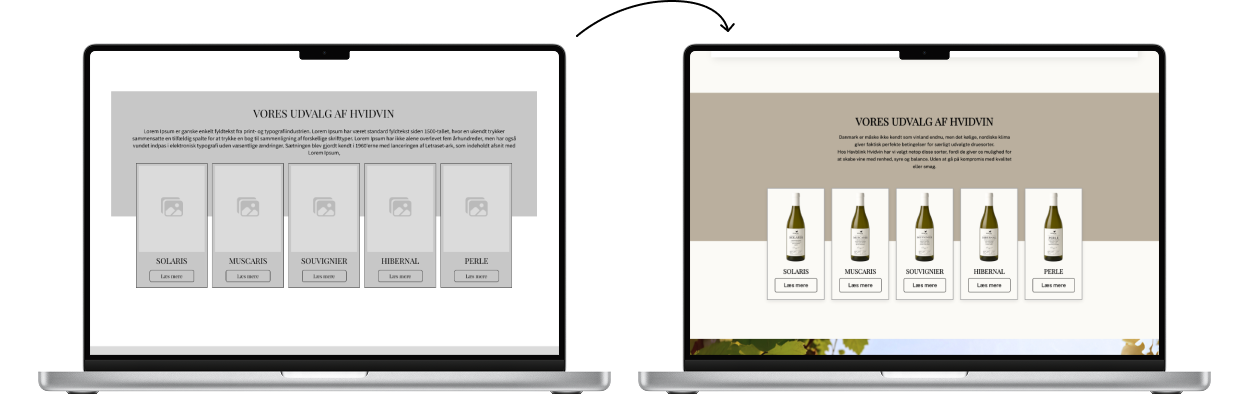 Mockup af wireframe og det færdige produkt